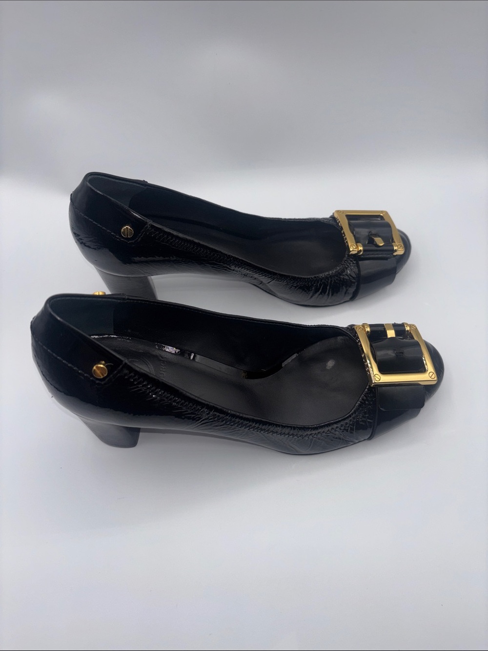 Tory Burch Black Patent Leather Pumps with Gold Buckle - Picture 7 of 10